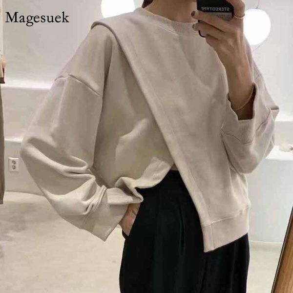 

women's hoodies & sweatshirts autumn loose oversized streetwear pullover solid fashion women chic unique irregular cross o-neck 11673, Black