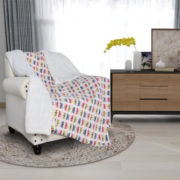 

european simplicity double layer flannel butterfly printed cashmere blanket