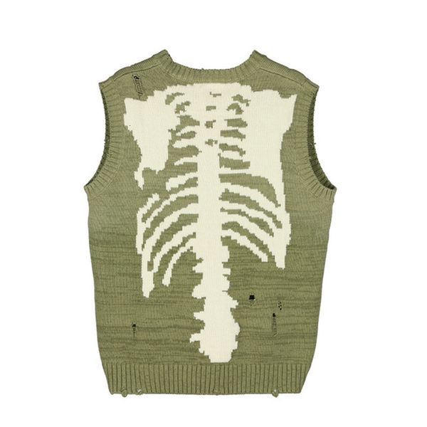 

2021 new 21ss skeleton bone rib hole women men kanye west hip hop sleeveless vest knitted sweater axsq, White;black