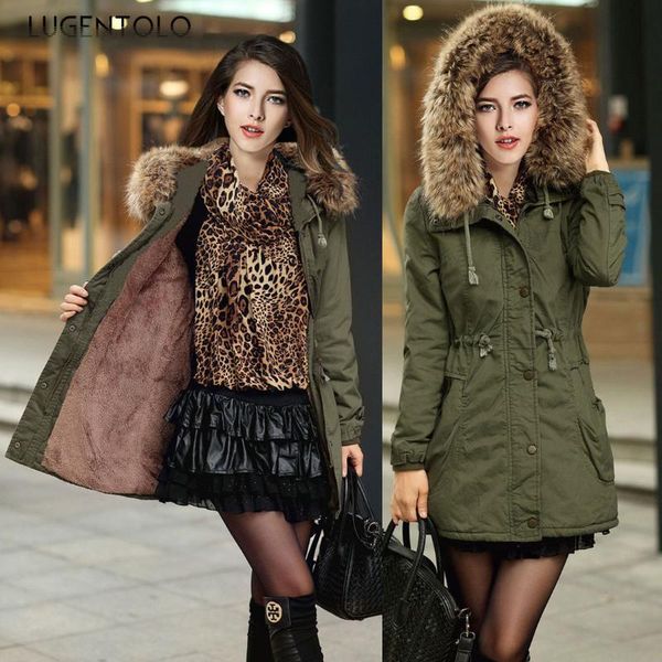 

women's down & parkas women hooded fashion slim fur collar autumn winter warm solid caots female casual simple single-breasted parka, Black