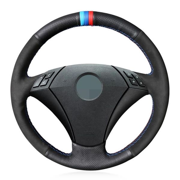 

steering wheel covers non-slip black genuine leather suede diy car cover for e60 (sedan) 530d 2003-2009 e61 (touring) 2004-2009