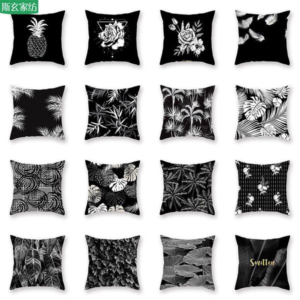 

cushion/decorative pillow black plant cover pillowcase waist cushion home 45x45 cm throw living room