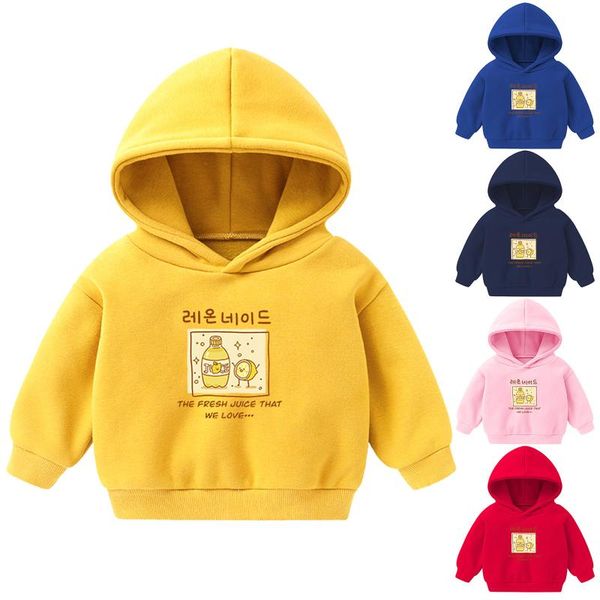 

hoodies & sweatshirts fashion autumn&winter children's long-sleeved korean fleece pullover hooded sweater all-match blouse lemon juice, Black