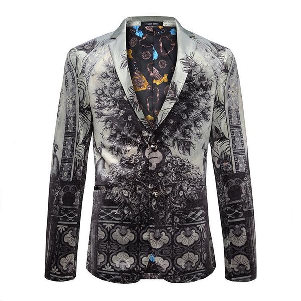 

men's suits & blazers blazer men 2021 peacock printed casual suit jacket slim fit homens mens stage wear brand coat size 48-58, White;black