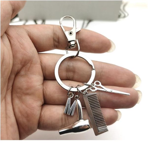

2020 hair stylist hair dryer scissor comb decorative lobster clasp keychains hairdressers gift key rings dryer letter qylzec, Silver