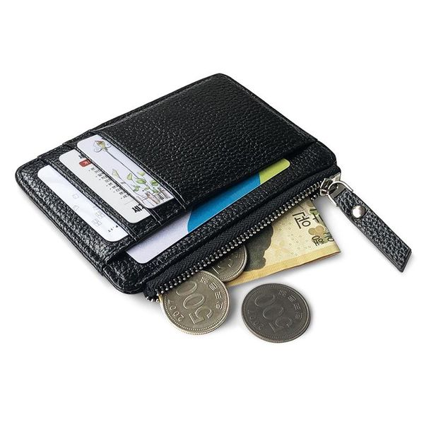 

card holders men wallet solid color textured pu zipper holder mini coin purse xin-, Brown;gray