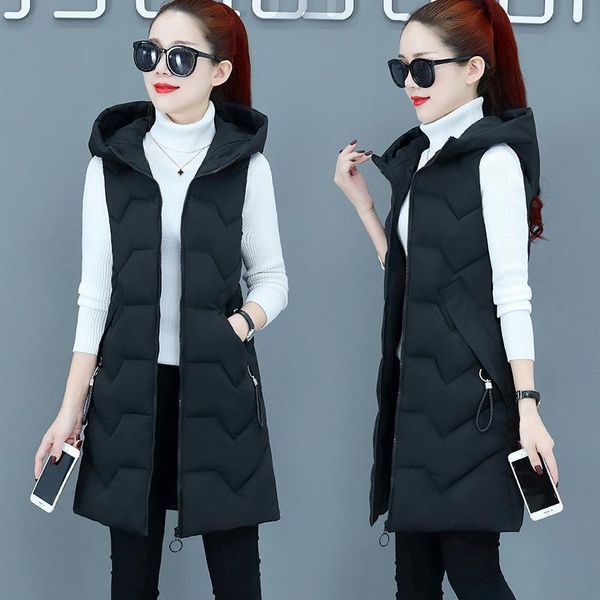 

women's vests plus size autumn winter vest coat korean casual women gilet down cotton solid hooded coats long sleeveless, Black;white