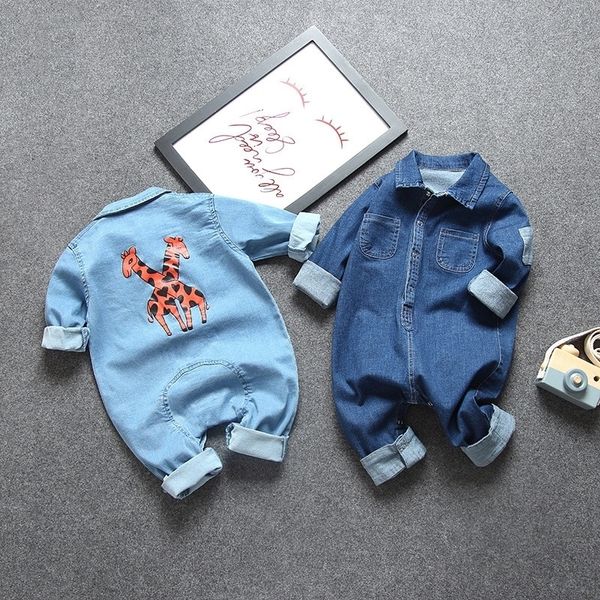 Fashion Baby Cotton Cowboy Denim Jeans Pagliaccetti Manica lunga Ragazzi Ragazze Abiti per bambini Abbigliamento fratello e sorella 210309