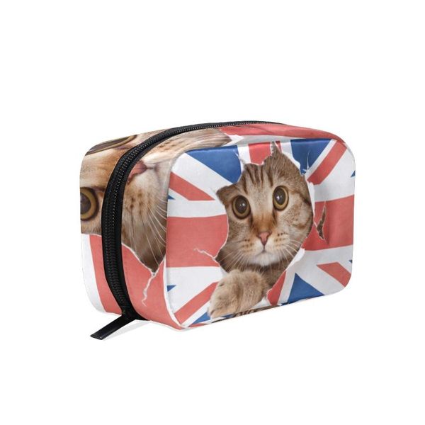 

fengju makeup cosmetic bag portable toiletries bag fashionable square storage for girls lady woman cat cute