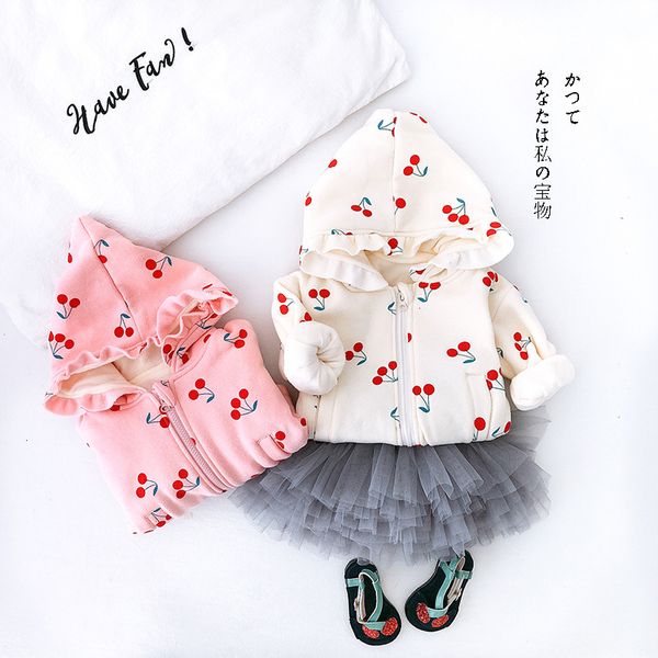 

2021 new winter cute baby warm coat children kids fleece hoodie print cherry jacket outerwear for girls thick cardigan ld62, Blue;gray