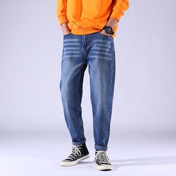 

men's jeans classic stretch men oversized plus size big denim man loose pants 48 50 high waisted long work trousers jean 150kg, Blue