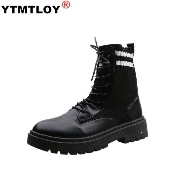 

boots autumn and winter women fashion simple solid color knit stitching comfortable casual, Black