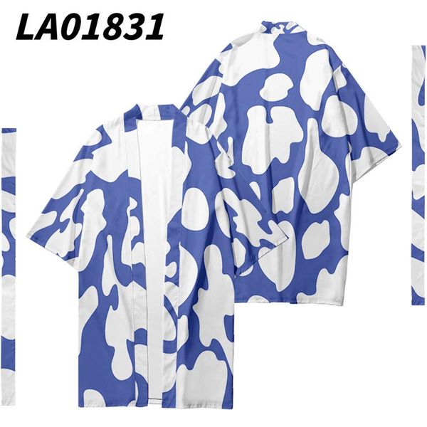 

ethnic clothing milk markings printed long style japanese kimono cardigan with belt couple women men casual asian clothes harajuku, Red