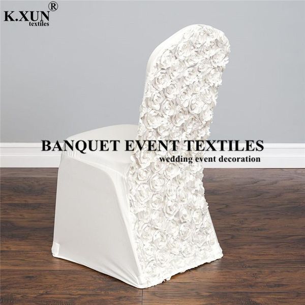 

chair covers 1pcs ivory satin rosette lycra spandex cover \ stretch banquet for wedding event party decoration