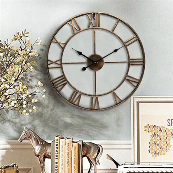 

wall clocks 3d circular clock 40 cm retro roman wrought hollow iron battery powered as home living room decoration