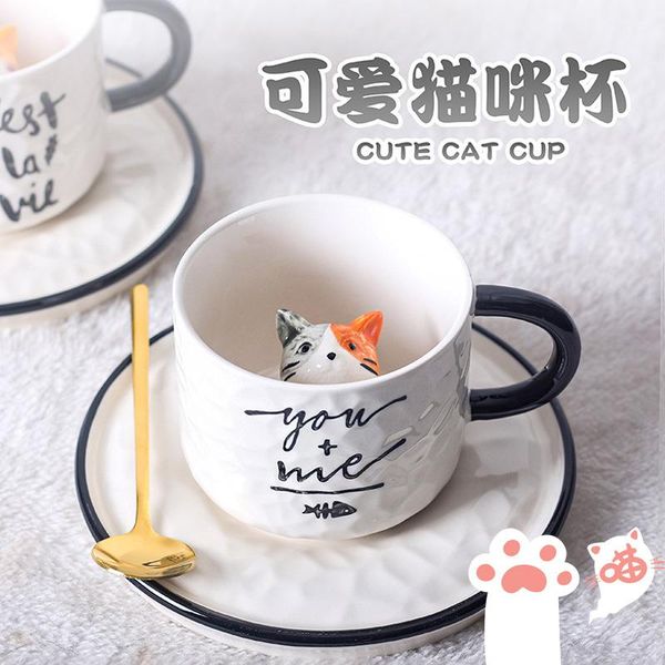 

mugs yjbd coffee cup ceramic set with saucer mini lovers cat water cute creative personality trend
