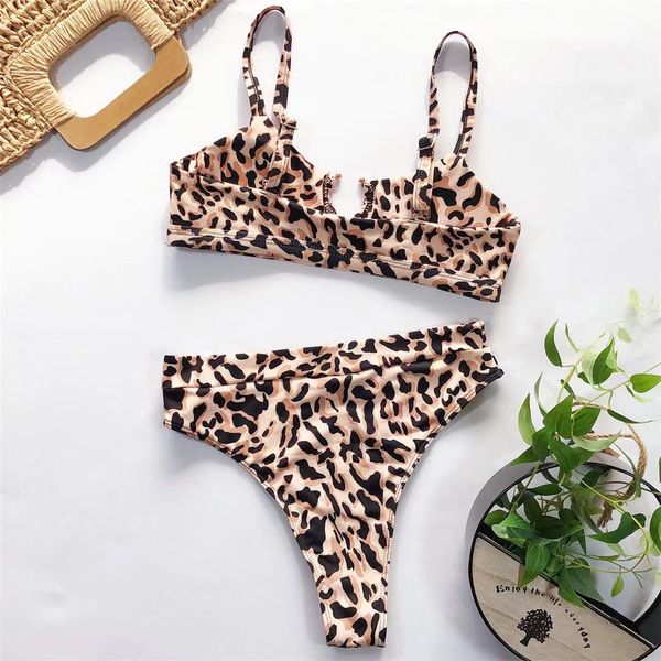 

2021 leopard swimsuit female designer's popular bikini two piece suit swimsuit high waist gives goddess beach gift
