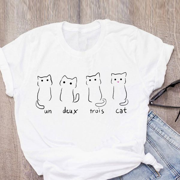 

women's t-shirt women cat cute short sleeve fashion printed summer lady womens clothing shirt tees female t, White