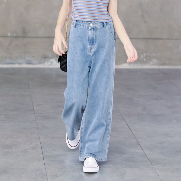 

girls jeans teenage 2021 spring summer casual fashion loose blue kids leg wide pants school children trousers 6 8 10 12 p7z5