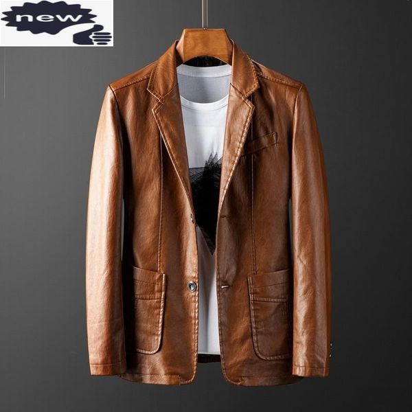 

men's fur & faux pu leather jackets mens slim fit suit coat fashion motorcycle jacket male vintage single breasted suits casual outerw, Black