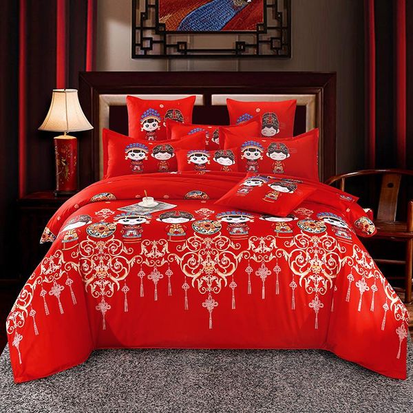 

bedding sets chinese wedding set red 4pcs flat bed sheet duvet cover pillowcase ethnic festive for quilt covers king size