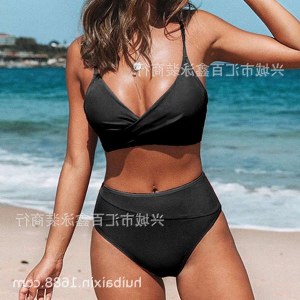

bikini high waist cross swimsuit solid split, White;black