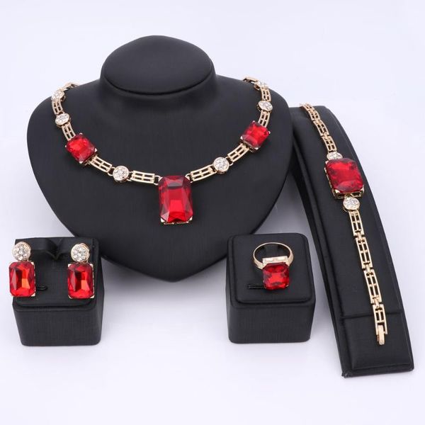 

earrings & necklace fashion jewelry sets women gold color crystal gem wedding bridal nigerian african party earring bangle ring accessorie, Silver