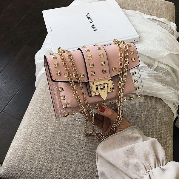 

fashion handbags small shoulder popular metal transparent 2020 square cross-border bag rivet chain new dotka