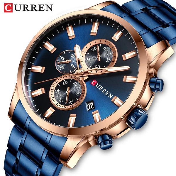 

wristwatches curren watch men quartz men's watches stainless steel waterproof chronograph date male clock relogio masculino, Slivery;brown