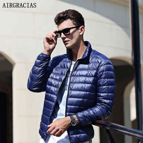 

2018 airgracias men quality down jacket light thin 90% white duck parka casual outer coat doudoune homme, Black