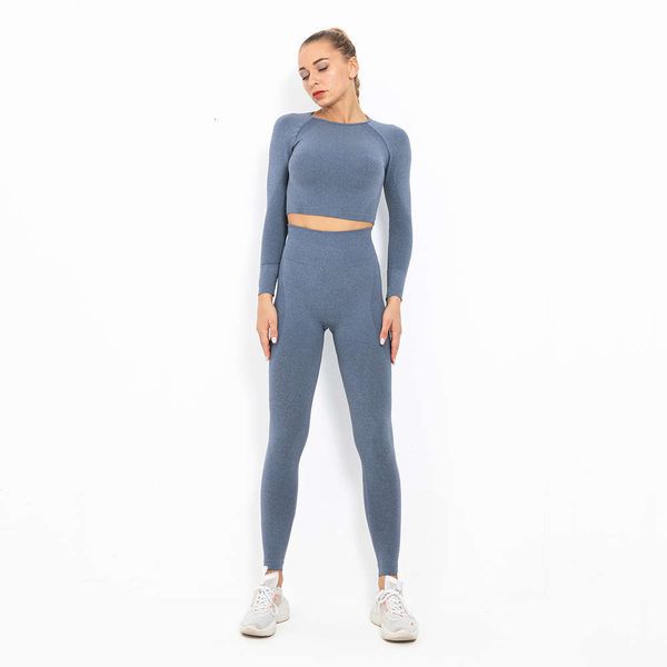 

tight skirt sleeve seamless yoga women's crescent running tight elastic long fitness suit designer, Gray