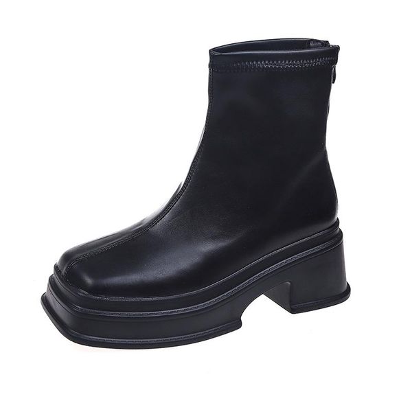 

boots 2021 arrive autumn winter women platform ankle fashion street style black white woman short med heels shoes