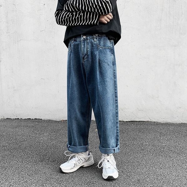 

new 2021 male fashions leg baggy homme casual cargo pocket black/blue biker jeans denim loose pants -5xl llh8