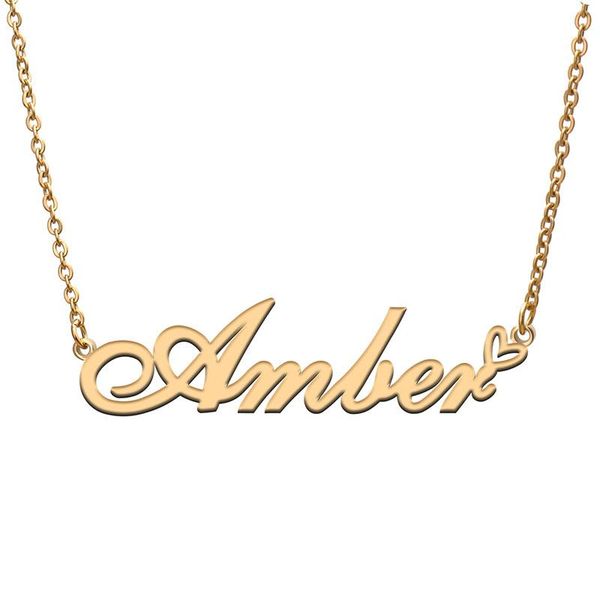 

pendant necklaces love heart amber name necklace for women stainless steel gold & silver nameplate femme mother child girls gift