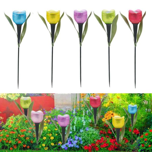 

1pcs garden tulip flower shape led solar powered waterproof tube lawn lights standing decor for yard outdoor party md7