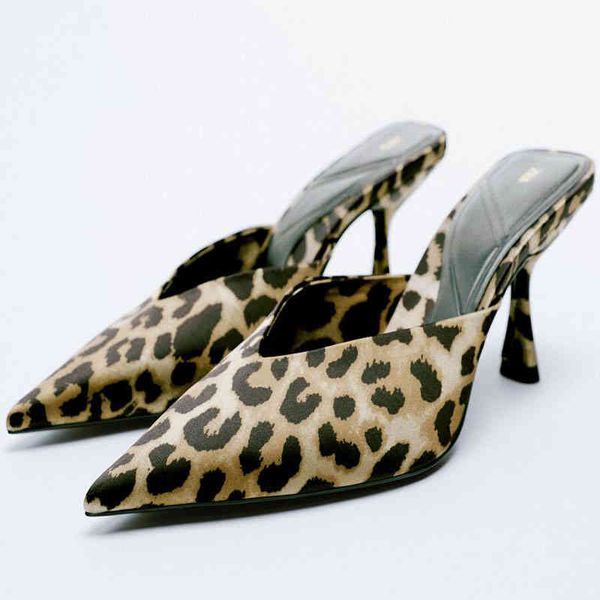 

dress shoes za impressÃ£o animal de salto alto mules sapatos femininos vintage leopardo apontou toe sandÃ¡lias feminino causal estilingue bomb, Black