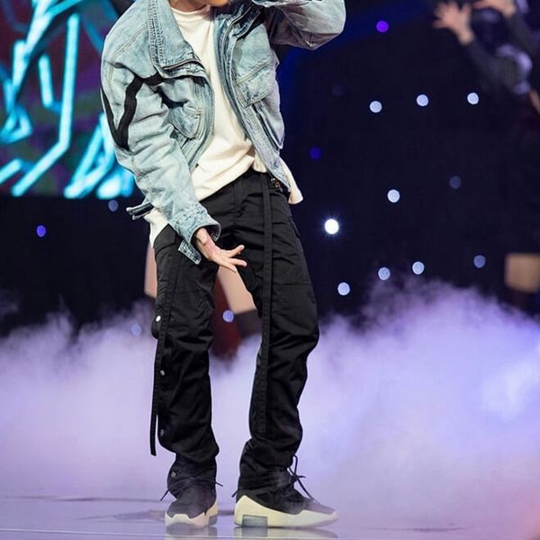 

men's pants 2021ss latest high street japan hip-hop style side snap cargo leisure trousers 1:1 waistband streetwear cjb9, Black