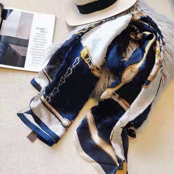

scarf for women summer spring brands letter print pattern scarfs high qualtiy 100% silk long scarves bigg size 180x90cm no box aq-5w, Blue;gray