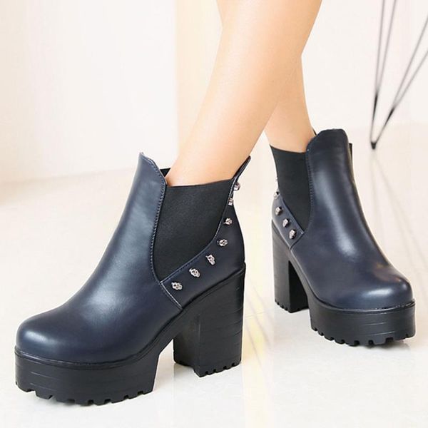 

boots brand shoes women big size 43 leisure platform square high heels daily life all match ankle female, Black