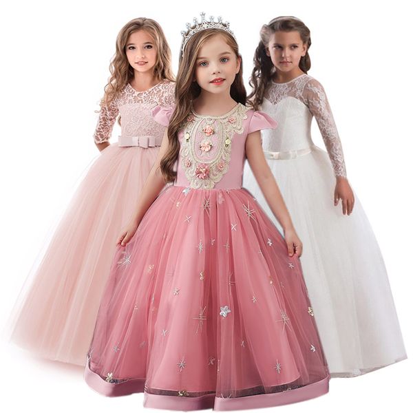 

2020 summer girls dress kids dresses for girls costume wedding gown long sleeve bow elegant evening party princess dress vestido, Red;yellow