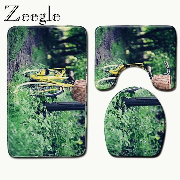 

bath mats zeegle 3pcs carpet set bathroom scenic printing non-slip mat kitchen doormats decor toilet seat cover rugs