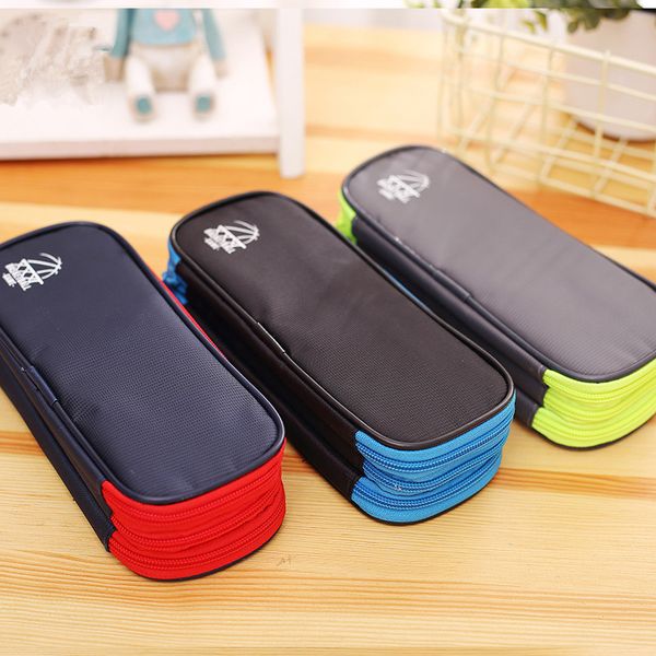 

3 layers large capacity etui portable make-up brush organizer rits pouch canvas pen zak stationery accessories