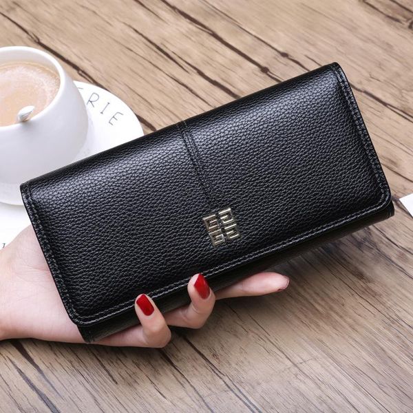 

wallets women's long wallet european and american fashion multi-card soft leather tri-fold large capacity mobile phone bags, Red;black