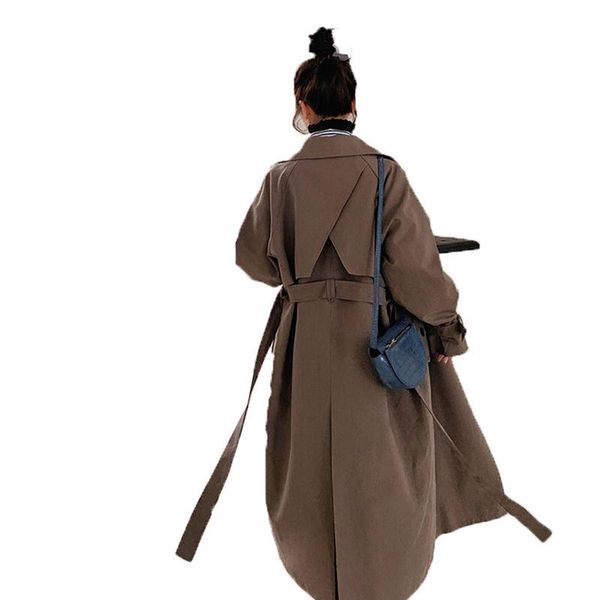 

women's trench coats coat brown drape women 2021 spring double breasted outwear temperament lady mid-length windbreaker with, Tan;black