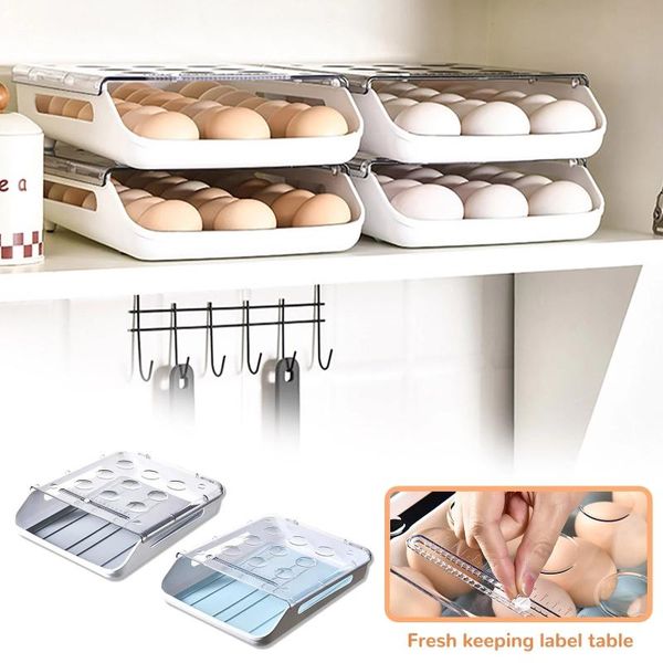 

storage bottles & jars 2021 automatic rolling egg box kitchen items refrigerator organizer household transparent drawer tray space saver