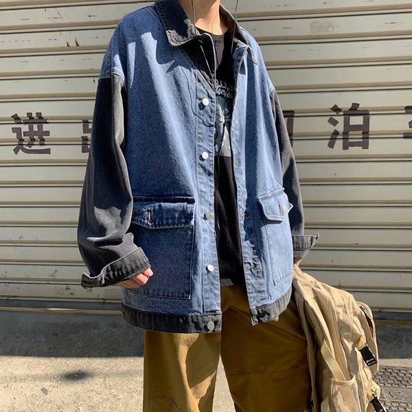 

2021 new spring pocket men's fashion hit color casual retro denim jackets mens street korean loose hip-hop bomber jacket men ow6a, Black;brown