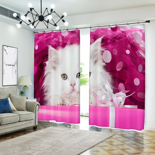 

curtain & drapes perforated hook 3d blackout curtains white cat lovely cute custom full sunscreen windows bedroom living room decoration