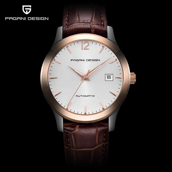 

pagani design fire luxury bran automatic mechanical clock mode waterproof date leather, Slivery;brown