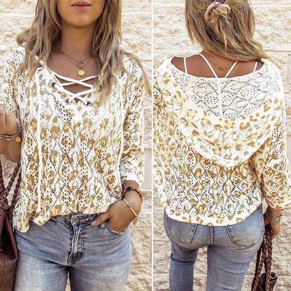 

women's sweaters mustard yellow print autumn/winter long sleeve hooded pullover strappy cutout sweater, White;black