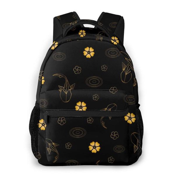 

backpack fashion 2021 gold fish circles on the water and flowers